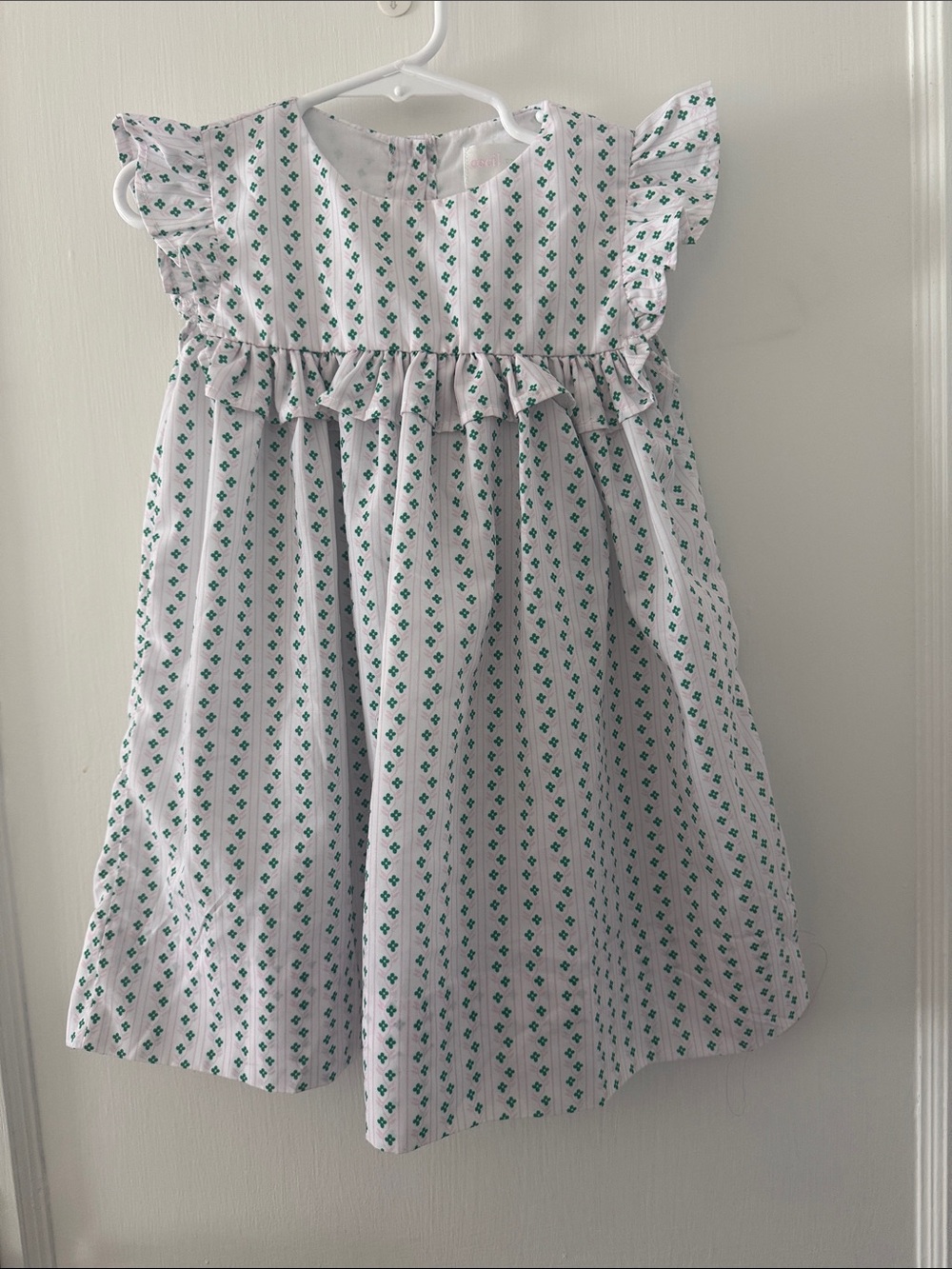 Cecil and Lou White, pink and Green Flutter-Sleeve toddler Dress 2T
